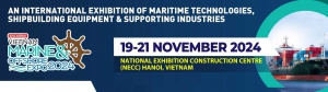 Banner hội chợ triển l&atilde;m đ&oacute;ng t&agrave;u, h&agrave;ng hải VIMOX 2024